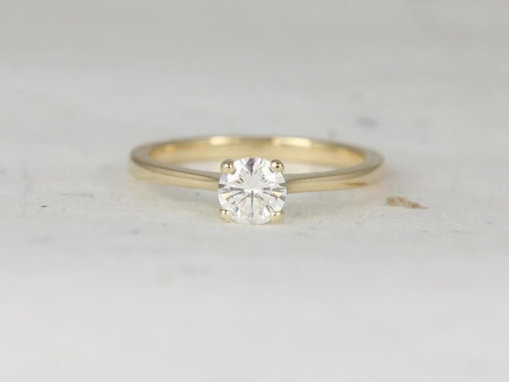 0.75ct Skinny Flora 6mm 14kt Gold Moissanite Thin Minimalist Cathedral Round Solitaire Engagement Ring