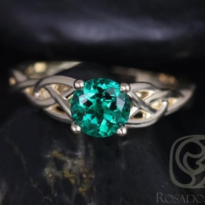 Cassidy 6mm 14kt Solid Gold Green Emerald Art Deco Celtic Love Knot Irish Triquetra Round  Engagement Ring