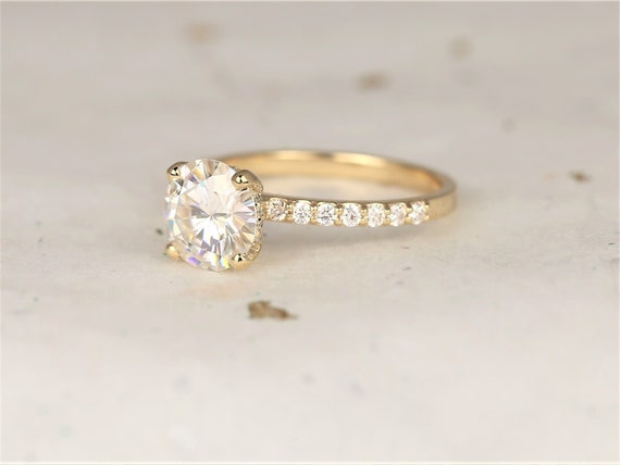 2ct Ready To Ship Sabrina 8mm 14kt Gold Moissanite Diamond Scarf Halo Pave Round Solitaire Engagement Ring