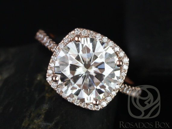 Barra 10mm 14kt Rose Gold Round Moissanite Diamond Cushion Halo Engagement Ring