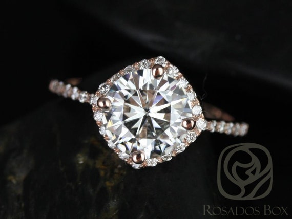 2ct Kitana 8mm 14kt Rose Gold Moissanite Diamonds Pave Kite Cushion Halo Ring,Compass Set Engagement Ring,Unique Halo Ring