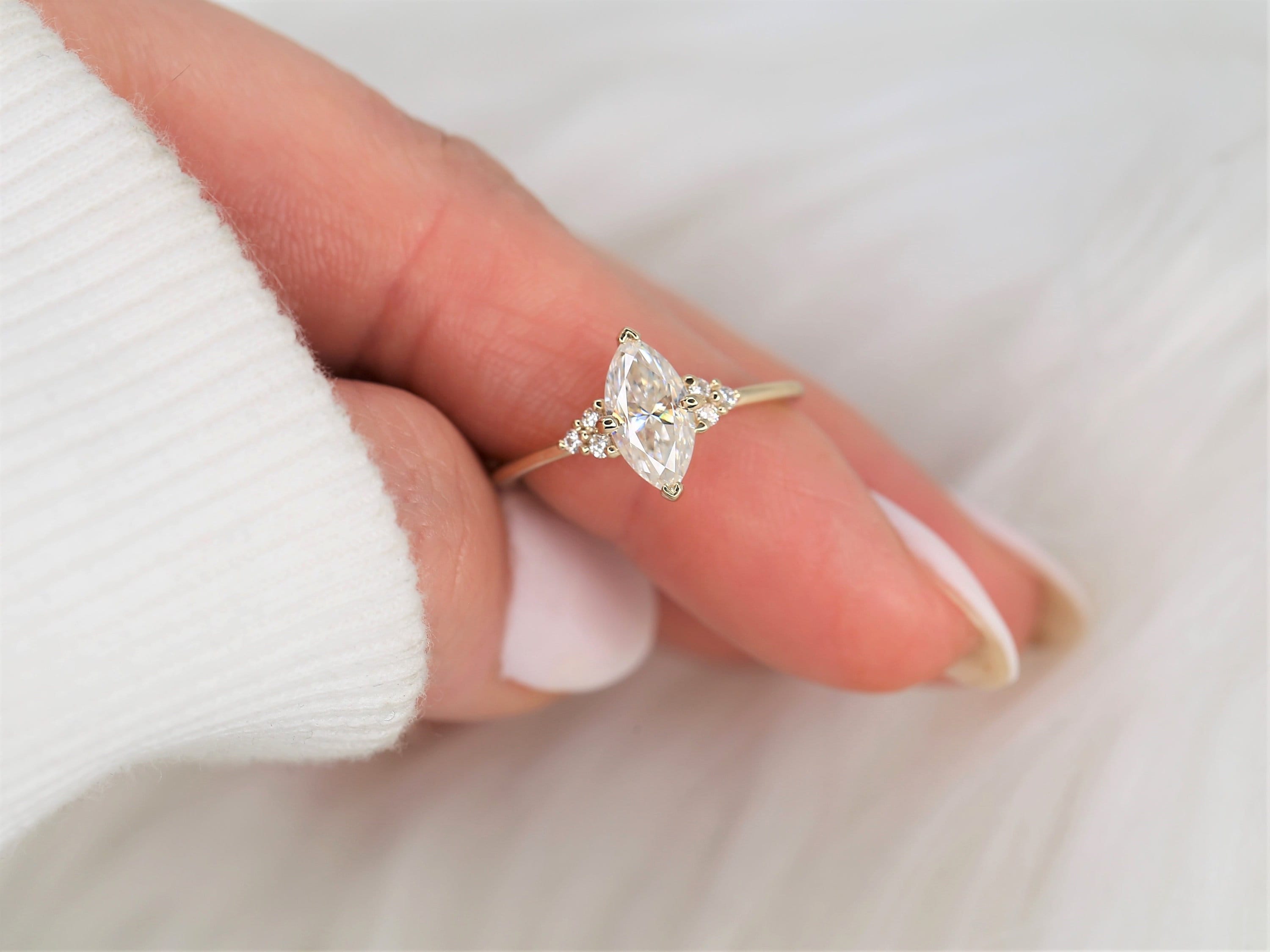 Tapered 3 Stone Round and Pear Diamond Engagement Ring | R1103W | Valina  Engagement Rings