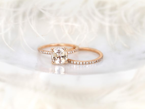 2.62ct Heidi 14kt Honey Champagne Sapphire Diamond Cushion Bridal Set,Hidden Halo Wedding Ring,Sapphire Engagement Ring,Unique Sapphire Ring