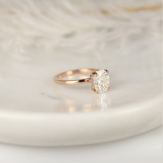 2ct Skylar 9x7mm 14kt Rose Gold Moissanite Diamond Dainty Minimalist Pave Scarf Oval Halo Ring,Oval Solitaire Ring