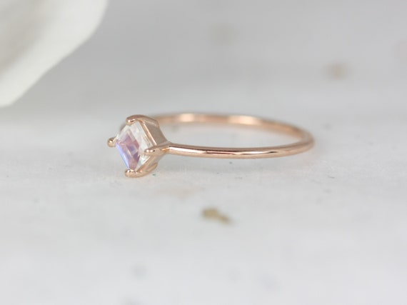 Ultra Petite Kelsey 4mm 14kt Gold Rainbow Moonstone Dainty Kite Set Stacking Ring,Pinky Ring,Healing Jewelry,Gift For Her