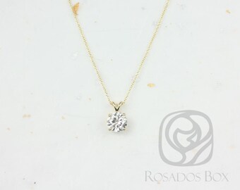Ready to Ship Donna 8mm 14kt Yellow Gold Round Forever One Moissanite Solitaire Leaf Gallery Basket Necklace