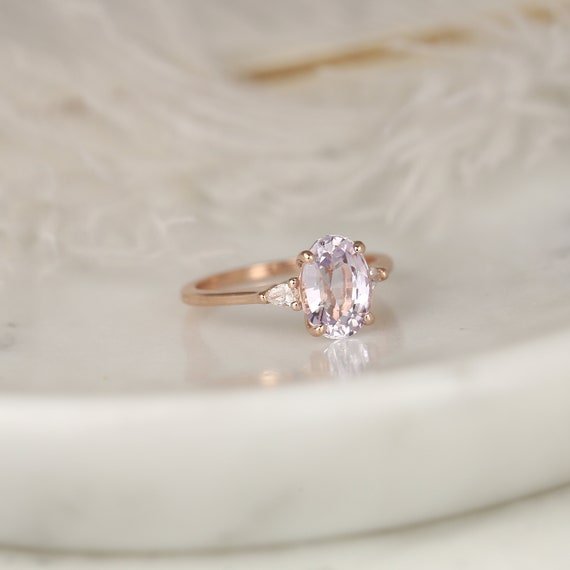 2.80ct Ready to Ship Petite Emery 14kt Rose Gold Blush Peach Sapphire Diamond Three Stone Ring,Sapphire Ring,Anniversary Ring,September Gift