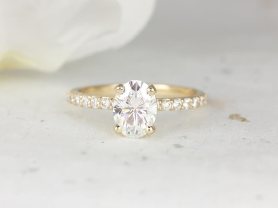 1.50ct Sonia 8x6mm 14kt Gold Moissanite Diamond Dainty Pave Oval Engagement Ring,Minimalist Oval Solitaire Ring