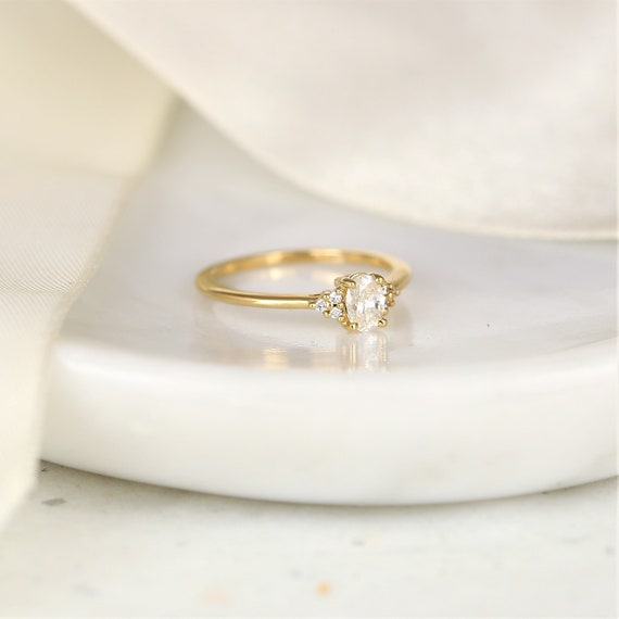 0.38ct Ready to Ship Juniper 14kt Gold Diamond Art Deco Dainty Oval Cluster 3 Stone Engagement Ring