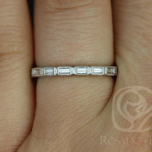 Rihani 14kt WITH Milgrain Baguette Diamond HALFWAY Eternity Ring,Dainty Diamond Ring,Diamond Baguette Band,Unique Wedding Ring,Art Deco Ring