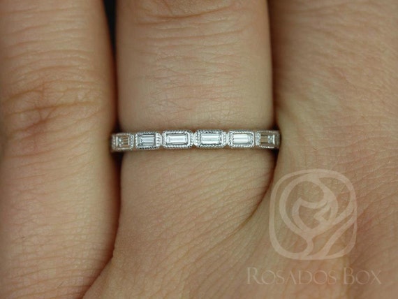 Rihani 14kt WITH Milgrain Baguette Diamond HALFWAY Eternity Ring,Dainty Diamond Ring,Diamond Baguette Band,Unique Wedding Ring,Art Deco Ring