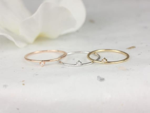 Ultra Petite Spark 14kt Gold Dainty Diamond Stacking Ring,Dainty Solitaire Diamond Ring,Compass Set Ring,Unique Gold Ring,Diamond Ring