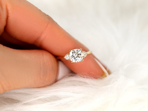 1.70ct Genevieve 7mm 14kt Moissanite Diamond Cushion Engagement Ring,Three Stone Ring,Cushion Wedding Ring,Anniversary Gift,Trilogy Ring