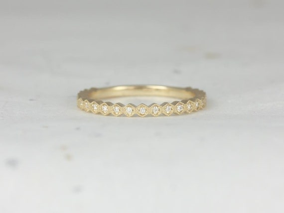 Ultra Petite Honore 14kt Gold WITH Milgrain Diamond ALMOST Eternity Ring,Hexagon Stacking Ring,Art Deco Band,Unique Diamond Ring,Dainty Ring