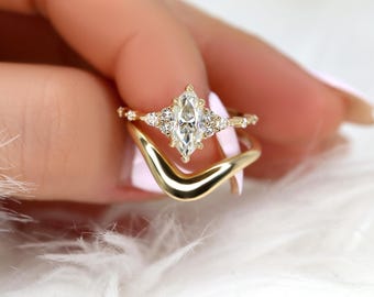 1ct Astrid & Merida 14kt Diamond Marquise Cluster Wedding Ring Set,Dainty Unique Art Deco Ring,Diamond Engagement Ring,Marquise Ring Set