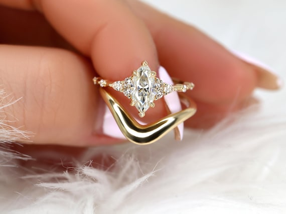 1ct Astrid & Merida 14kt Diamond Marquise Cluster Wedding Ring Set,Dainty Unique Art Deco Ring,Diamond Engagement Ring,Marquise Ring Set