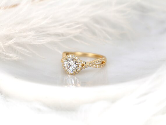 1.25ct Gabi 7mm 14kt Gold Moissanite Diamond Intertwined Round Halo Ring,Anniversary Ring,Unique Round Ring,Round Halo Engagement Ring
