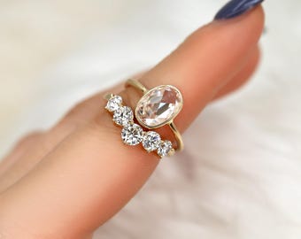 1.50ct Paris Bold 11x7mm & Mega Glen 14kt Oval Rose Cut Moissanite Solitaire Bridal Set,Oval Ring,Bezel Set Minimalist Ring,Wedding Ring Set