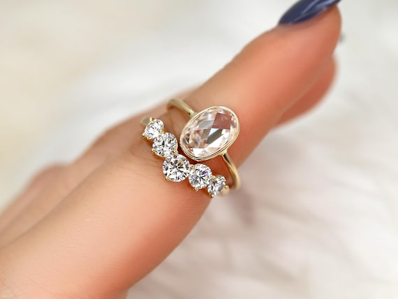 1.50ct Paris Bold 11x7mm & Mega Glen 14kt Oval Rose Cut Moissanite Solitaire Bridal Set,Oval Ring,Bezel Set Minimalist Ring,Wedding Ring Set
