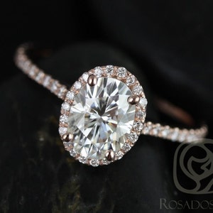 1.50ct Rachel 8x6mm 14kt Rose Gold Forever One Moissanite Diamonds Dainty Micropave Oval Halo Engagement Ring