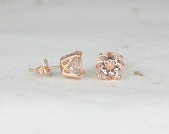 Donna 6mm 14kt Rose Gold Morganite Leaf Gallery Basket Stud Earrings