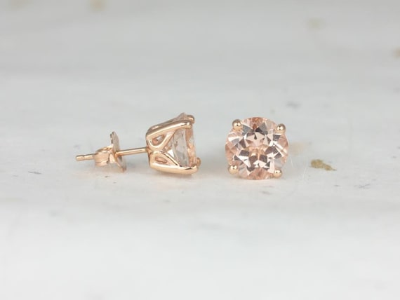 Donna 6mm 14kt Rose Gold Morganite Leaf Gallery Basket Stud Earrings