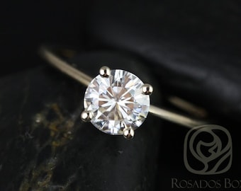 1ct Skinny Alberta 6.5mm 14kt Gold Forever One Moissanite Dainty Round Solitaire Engagement Ring
