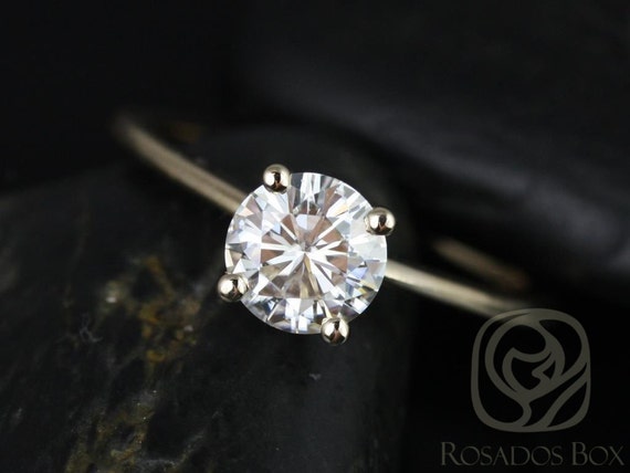 1ct Skinny Alberta 6.5mm 14kt Gold Forever One Moissanite Dainty Round Solitaire Engagement Ring