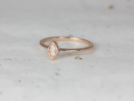 Ready to Ship Leanne 14kt Rose Gold WITH Milgrain Moissanite Marquise Bezel Ring,Unique Ring,Scalloped Ring,Anniversary Gift,Promise Ring