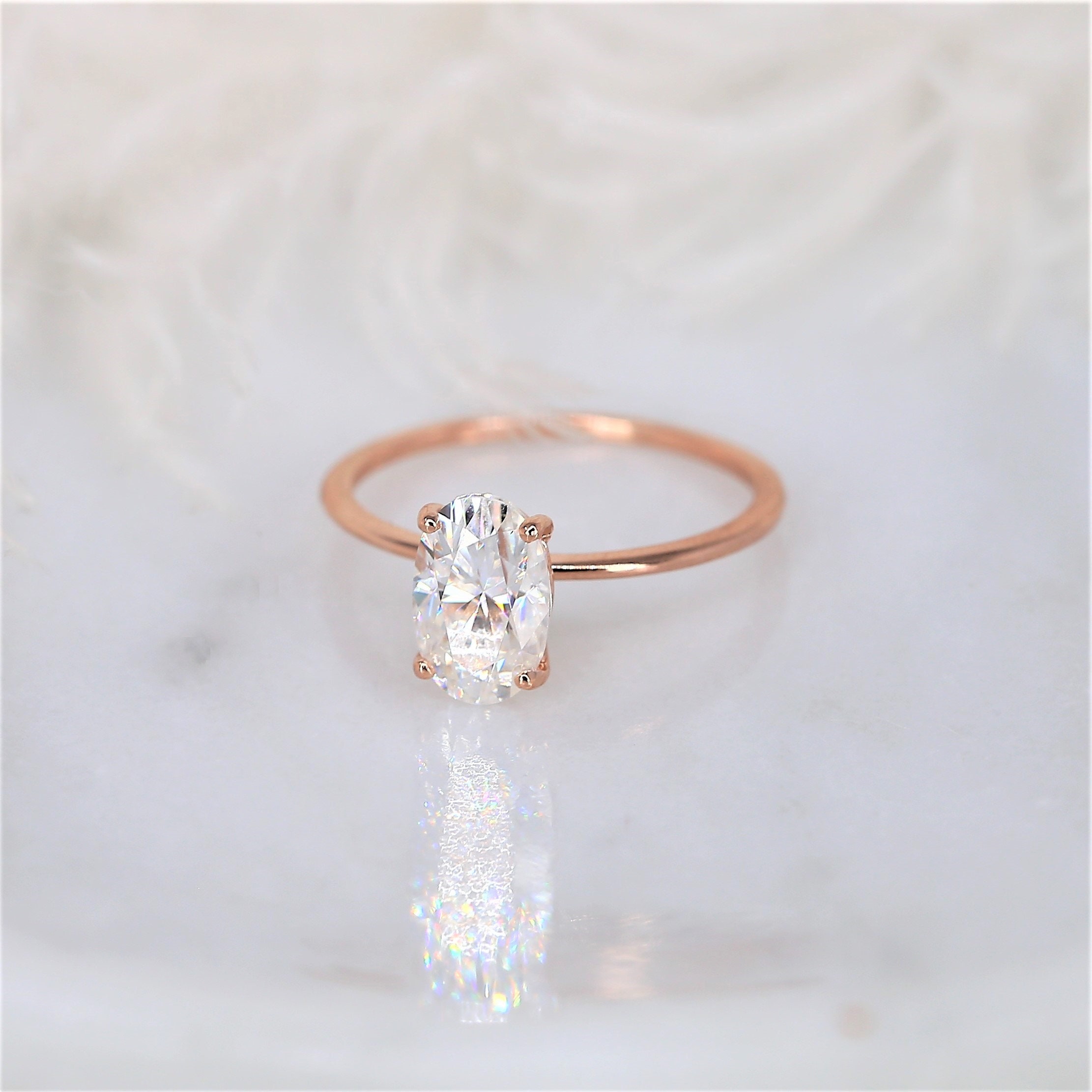 1.50ct Petite Coraline 8x6mm 14kt Moissanite Diamond Art Deco Cluster Oval  Ring,Oval Solitaire Accent Ring,Unique Oval Engagement Ring