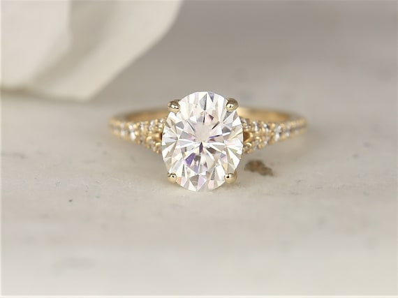 3ct Luz 10x8mm 14kt Gold Moissanite Diamond Dainty Mermaid Split Oval Ring,Solitaire Ring,Oval Engagement Ring