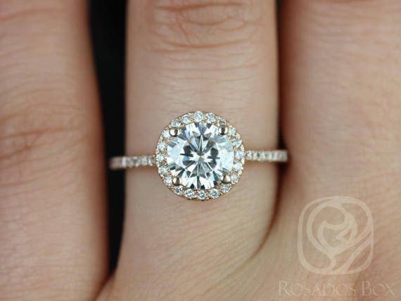 SALE 1.25ct Ready to Ship Kubian 7mm 14kt Rose Gold FB Moissanite Diamond Halo Engagement Ring,Round Halo Ring,Halo Engagement Ring