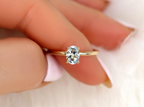 Dakota 7x5mm 14kt Aquamarine Oval Solitaire Ring,Oval Engagement Ring,Anniversary Gift,March Birthstone,Aquamarine Ring,Birthstone Ring