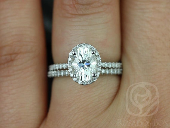 1.50ct Federella 8x6mm 14kt Moissanite Diamond Oval Halo Bridal Set,Oval Wedding Ring Set,Dainty Oval Ring,Halo Engagement ring,Anniversary