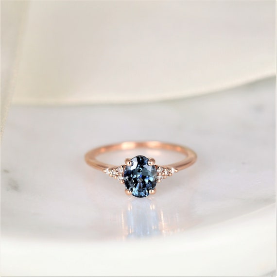 1.71ct Ready to Ship Maddy 14kt Rose Gold Ocean Teal Sapphire Diamond Dainty Oval Cluster Ring,September Birthstone,Gift For Her