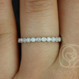 Anello dell&#39;eternità Petite Bubbles in oro 14 carati con diamanti Milgrain a metà, anello Art Déco con diamanti, anello con diamanti, fede nuziale, anello per anniversario