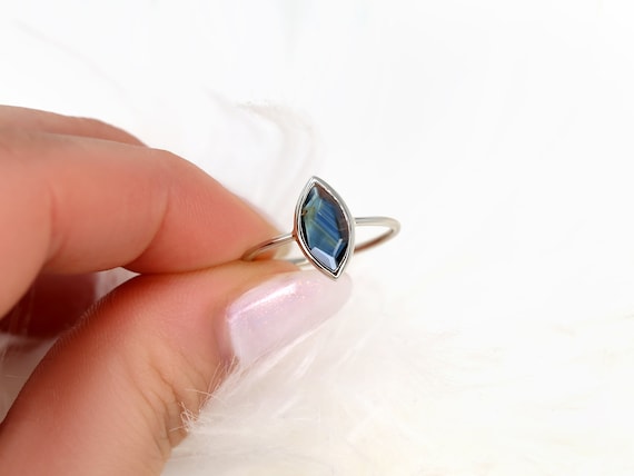 1.12ct Ready to Ship Donatella Marquise 14kt White Gold Space Blue Sapphire Marquise Ring,Galaxy Ring,Unique Ring,Bezel Set Sapphire Ring