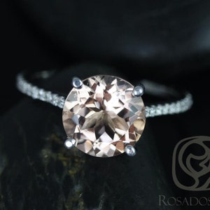 Eloise 9mm 14kt White Gold Morganite Diamonds Dainty Cathedral Round Solitaire Accent Engagement Ring