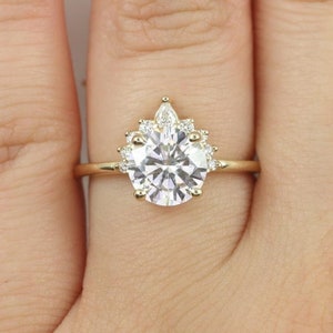 2ct Kylie 8mm 14kt Gold Moissanite Diamond Round Half Halo Ring,Round Engagement Ring,Unique Halo Ring,Asymmetrical Halo Ring,Anniversary image 1