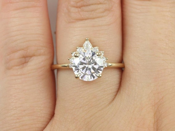 2ct Kylie 8mm 14kt Gold Moissanite Diamond Round Half Halo Ring,Round Engagement Ring,Unique Halo Ring,Asymmetrical Halo Ring,Anniversary