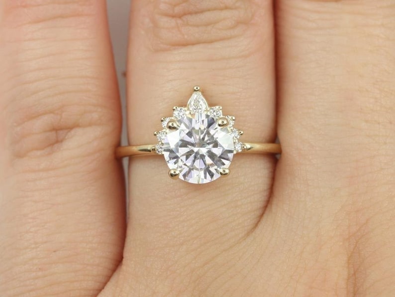 2ct Kylie 8mm 14kt Gold Moissanite Diamond Round Half Halo Ring,Round Engagement Ring,Unique Halo Ring,Asymmetrical Halo Ring,Anniversary image 1