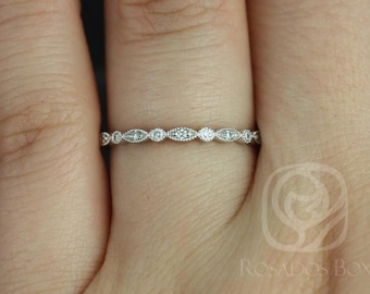 Gwen 14kt White Gold WITH Milgrain Diamond HALFWAY Eternity Ring,Vintage Diamond Ring,Art Deco Band,Anniversary Ring,Gift For Her