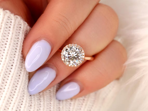 2.25ct Shannon 8.5mm 14kt Moissanite Diamond Round Halo Ring,Halo Engagement Ring,Round Cut Halo Ring,Halo Wedding Ring,Anniversary Ring