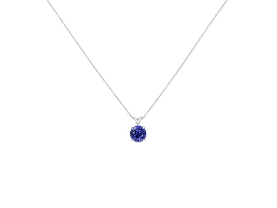 Ready to Ship Donna 8mm 14kt White Gold Blue Sapphire Necklace,Dainty Blue Solitaire Necklace,September Birthstone,Anniversary Gift