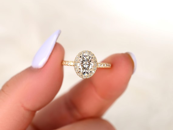SALE 1.50ct Ready to Ship Chantelle 8x6mm 14kt Gold FB Moissanite Diamond Oval Halo Engagement Ring,Oval Halo Ring,Oval Wedding Ring