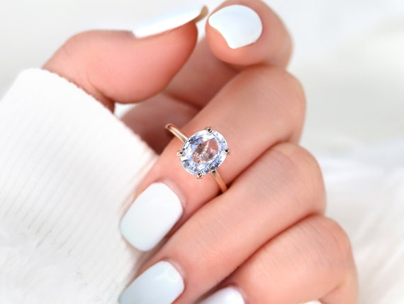 3.70ct Ready to Ship Dakota 14kt Rose Gold Lavender Cornflower Sapphire Oval Engagement Ring,Minimalist Oval Solitaire Ring,Sapphire Ring