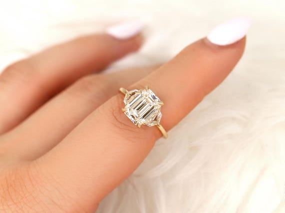 2.96ct Amos 14kt Diamond Unique Three Stone Ring,Emerald Cut Trilogy Ring,Emerald Cut Ring,Unique Anniversary Ring,Trio Stone Ring