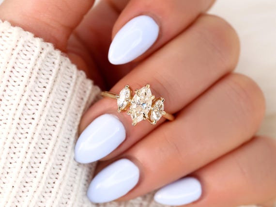 1.35ct Beckett 14kt Marquise Diamond Three Stone Ring,Marquise Trilogy Ring,Unique Marquise Ring,Marquise Engagement Ring,Marquise Cut Ring