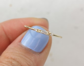 Ultra Petite Suri 14kt Gold Diamond Stacking Ring,Anniversary Gift,Art Deco Ring,Unique Wedding Ring,Diamond Ring,Petite Ring,Gift For Her