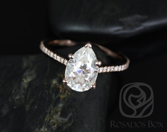 2ct Ann 10x7mm 14kt Rose Gold Forever One Moissanite Diamond Dainty Minimalist Pave Cathedral Pear Engagement Ring